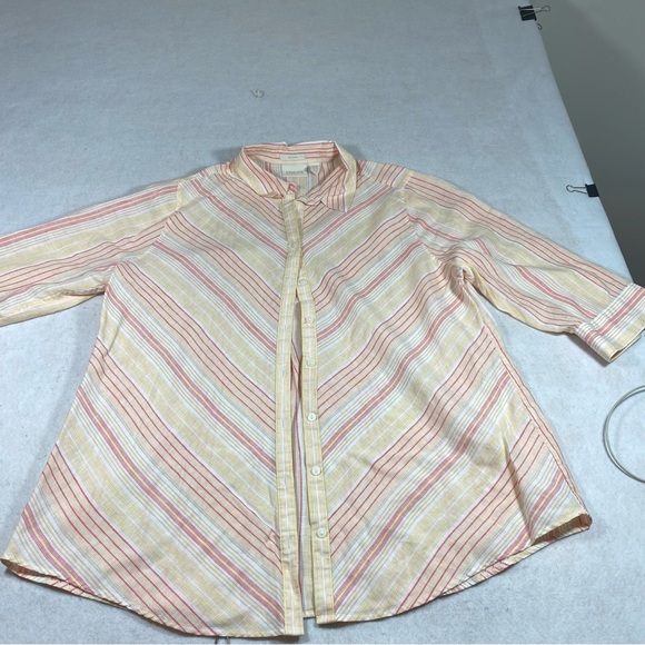 Chico's Tops - Chicos Linen Button Down Shirt Size 2.5 Striped  Loose Tunic Sharkbite H…